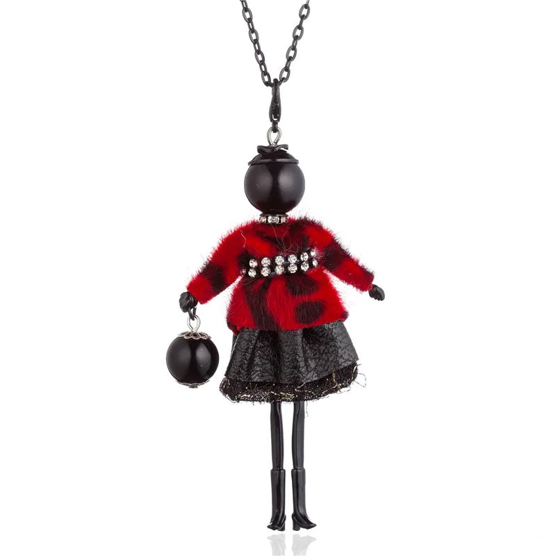Women Feather Lace Skirt Pendant Necklace Long Sweater Chain Charm Jewelry