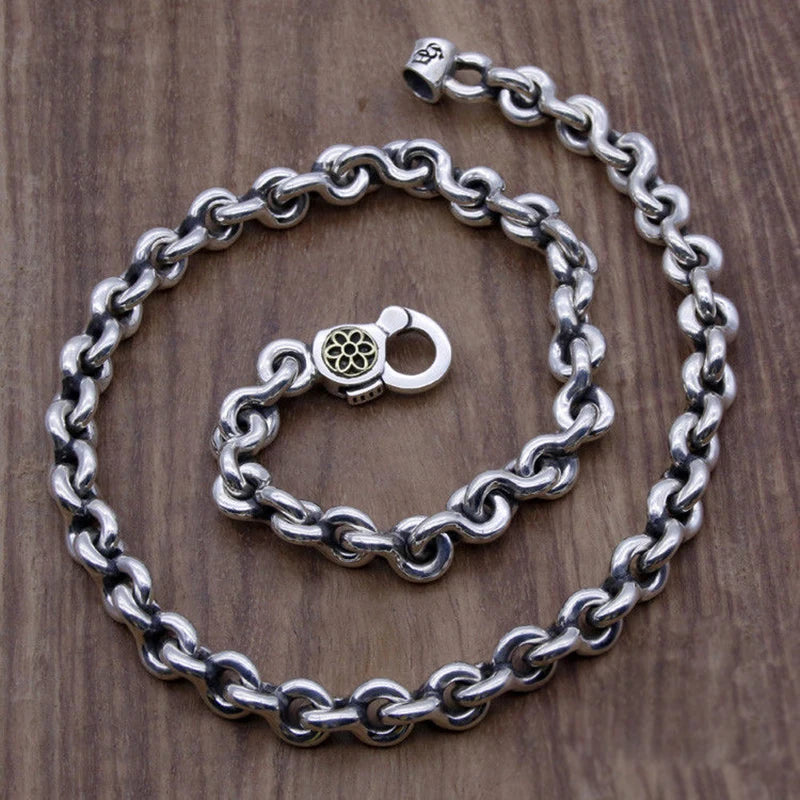 Cherry Blossom Clasp Thick Necklace Silver Male Necklace
