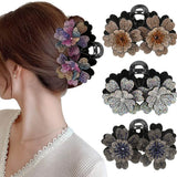 Double Flower Hair Claws Clips Rhinestone Hairgrip Barrettes
