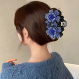 Double Flower Hair Claws Clips Rhinestone Hairgrip Barrettes