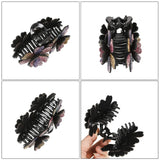 Double Flower Hair Claws Clips Rhinestone Hairgrip Barrettes