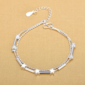925 Silver Double Layer Stars Anklet for Women