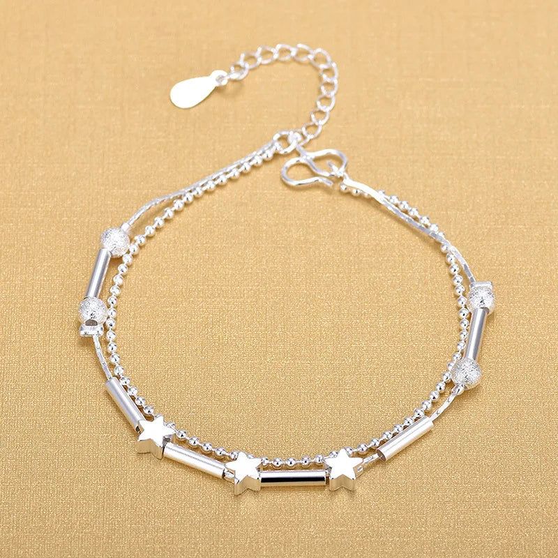 925 Silver Double Layer Stars Anklet for Women