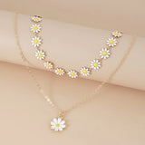 Double Layer Daisy Flower Clavicle Chain Necklace for Women