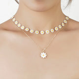 Double Layer Daisy Flower Clavicle Chain Necklace for Women