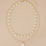 Double Layer Daisy Flower Clavicle Chain Necklace for Women