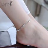 Double Layers Chain Heart & Star Charm Anklet 925 Sterling Silver
