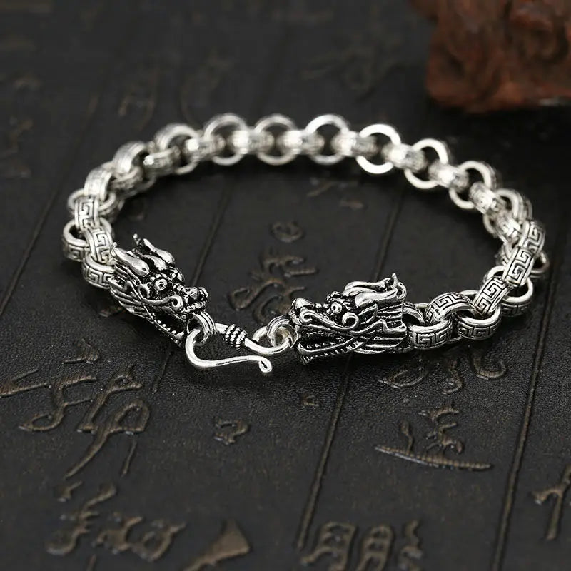 Double Leading Bracelet Back Men Retro Silver Personalized Jewelry