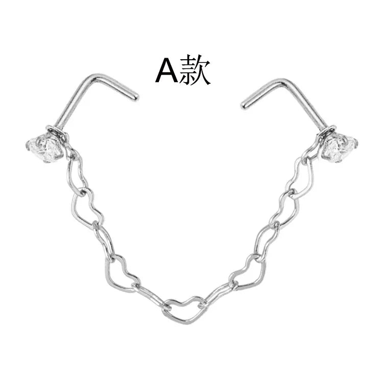 Double Nose Piercing Chain Stainless Steel Nostril Piercing