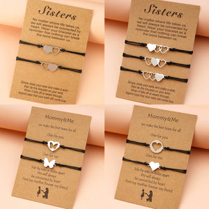 Double Heart Butterfly Sisters Card Bracelets Friendship Stainless Steel