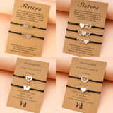 Double Heart Butterfly Sisters Card Bracelets Friendship Stainless Steel