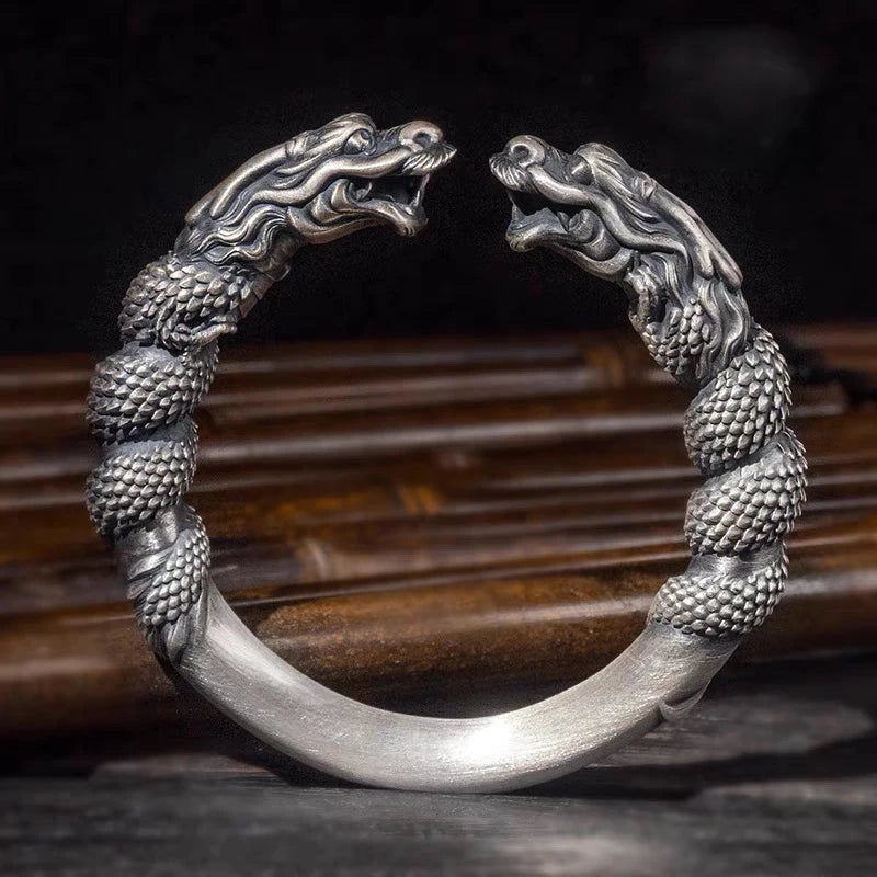 Dragon Bracelet Men's Double Dragon Head Vintage Bracelet Jewelry