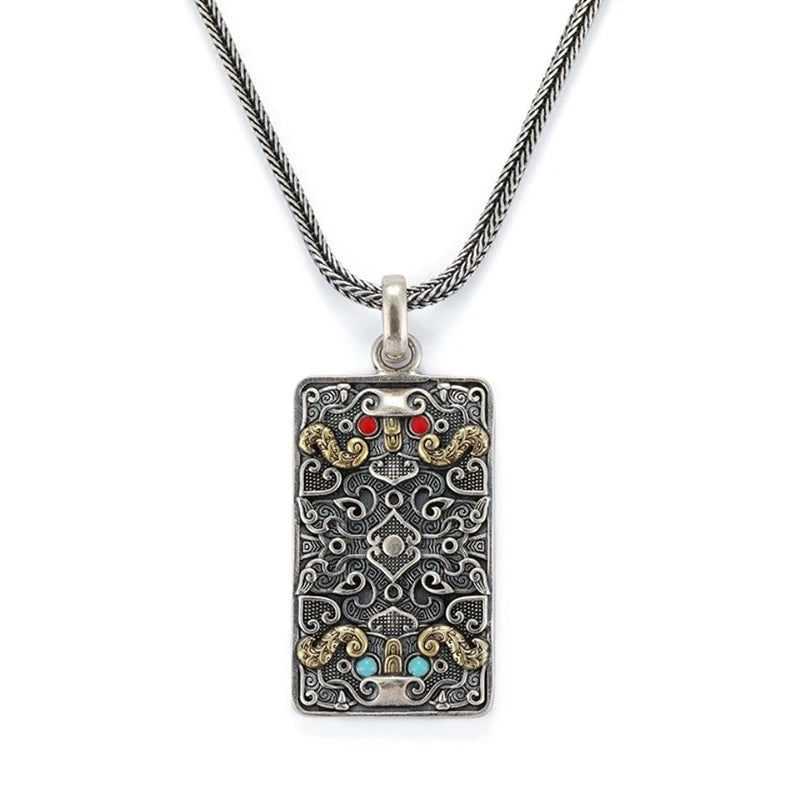Dragon Necklace Men Retro Army Silver Pendant Snake Bone Xiangyun Pendant