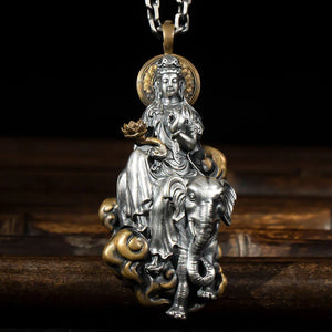 Guanyin Bodhisattva Silver Pendant Necklace