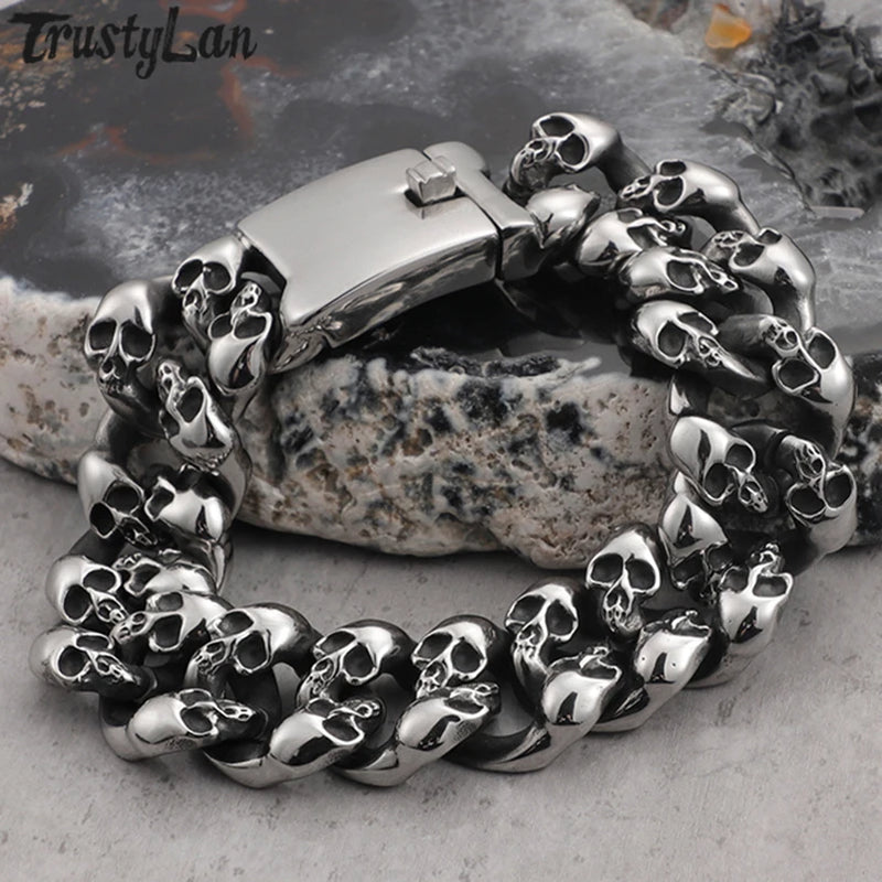 Skull Head Men's Bracelet Stainless Steel Skeleton Chain Wristband