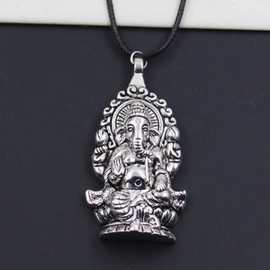Faux Leather Ganesha Elephant Pendant Cord Choker Necklace