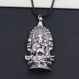 Faux Leather Ganesha Elephant Pendant Cord Choker Necklace