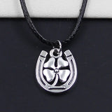Faux Leather Horseshoe Lucky Clover Pendant Cord Choker Necklace