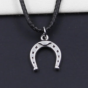 Faux Leather Horseshoe Pendant Choker Necklace Tibetan Silver