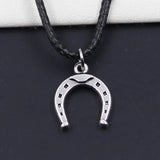 Faux Leather Horseshoe Pendant Choker Necklace Tibetan Silver