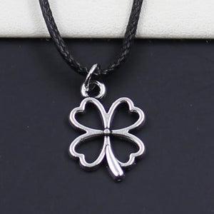 Faux Leather Irish Clover Pendant Choker Necklace Boho Tibetan Silver