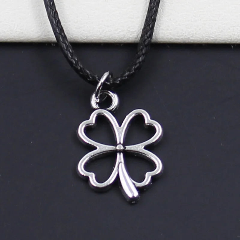 Faux Leather Irish Clover Pendant Choker Necklace Boho Tibetan Silver