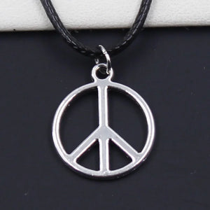 Faux Leather Peace Sign Pendant Choker Necklace Retro Boho