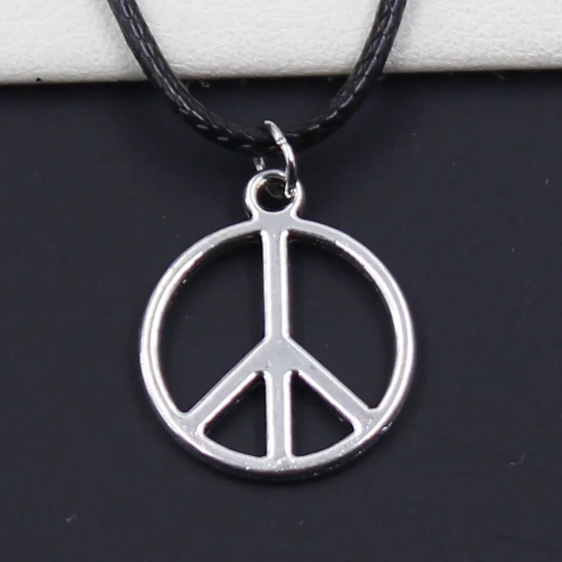 Faux Leather Peace Sign Pendant Choker Necklace Retro Boho