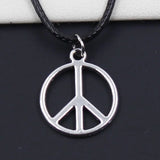Faux Leather Peace Sign Pendant Choker Necklace Retro Boho