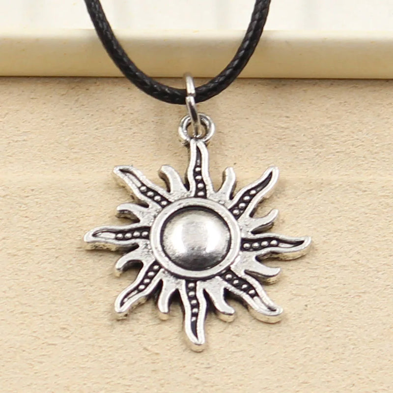 Faux Leather Sun Choker DIY Necklace Tibetan Silver Pendant