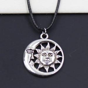 Sun Moon Pendant Choker Necklace Boho Tibetan Silver