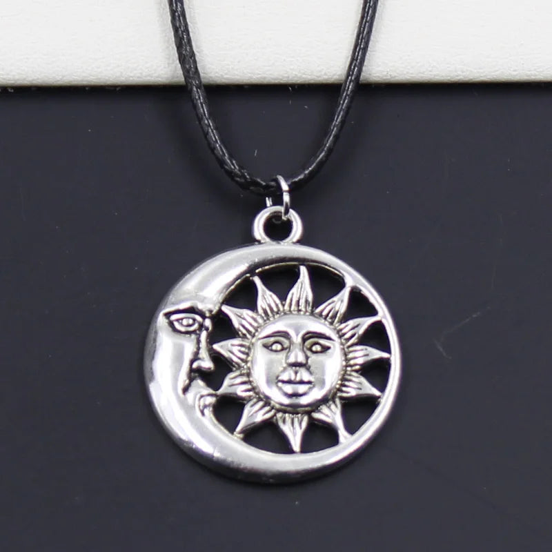 Sun Moon Pendant Choker Necklace Boho Tibetan Silver