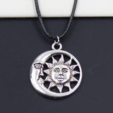 Sun Moon Pendant Choker Necklace Boho Tibetan Silver