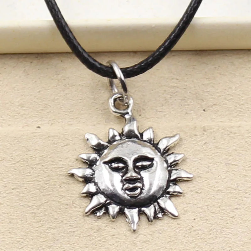 Faux Leather Sunburst Pendant Cord Choker Necklace