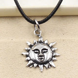 Faux Leather Sunburst Pendant Cord Choker Necklace