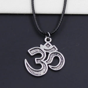 Faux Leather Om Pendant Choker Necklace