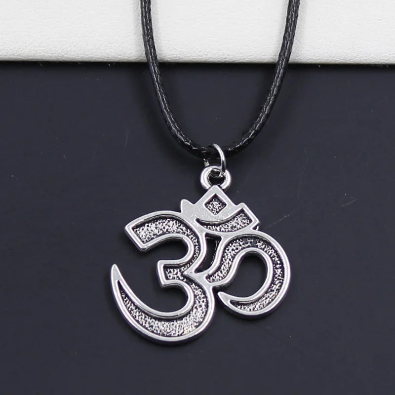 Faux Leather Om Pendant Choker Necklace