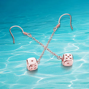 925 Sterling Silver Rose Square Dice Earrings