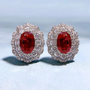 Pigeon Blood Red Oval Earrings S925 Silver