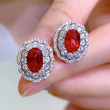 Pigeon Blood Red Oval Earrings S925 Silver