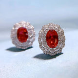 Pigeon Blood Red Oval Earrings S925 Silver