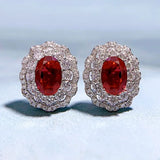 Pigeon Blood Red Oval Earrings S925 Silver