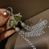 Silver Bird Tassel Drop Earrings with Pearl Vintage Cocktail Jewelry
