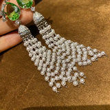 Silver Bird Tassel Drop Earrings with Pearl Vintage Cocktail Jewelry