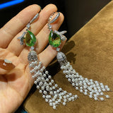 Silver Bird Tassel Drop Earrings with Pearl Vintage Cocktail Jewelry