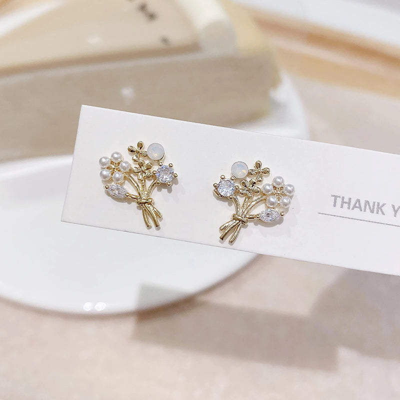 Zircon Pearl Christmas Tree Earrings 14k Plated Jewelry