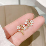 Zircon Pearl Christmas Tree Earrings 14k Plated Jewelry