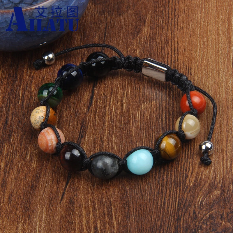 8 Planets Beaded Macrame Bracelet Natural Stones Universe Solar Jewelry