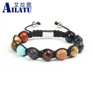 8 Planets Beaded Macrame Bracelet Natural Stones Universe Solar Jewelry