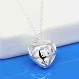 925 Silver Heart Pendant Choker Necklace with Zircon